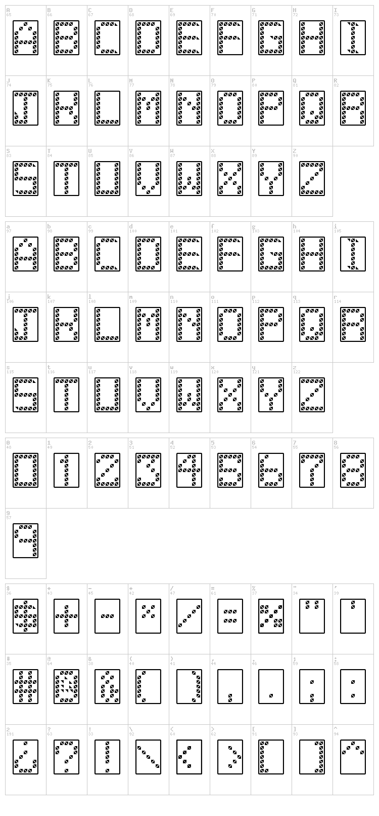 11 Vator TFB font map